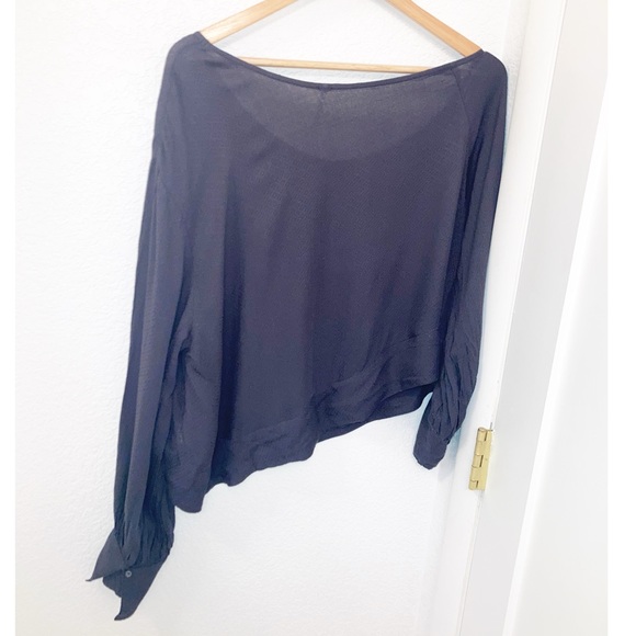 FREE PEOPLE Justina Single Shoulder Blouse Charcoal Blue Grey SZ: Medium - Picture 11 of 11